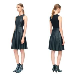 Rebecca Taylor Dress Sleeveless Vegan Leather Fit Flare 